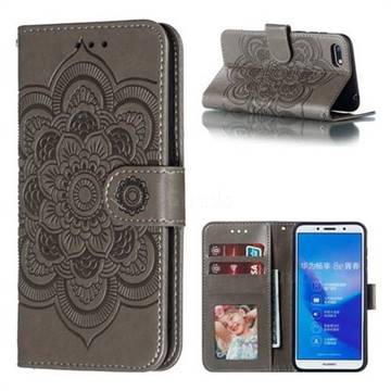 Intricate Embossing Datura Solar Leather Wallet Case for Huawei Enjoy 8E - Gray