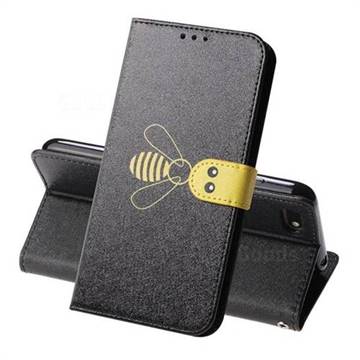 Silk Texture Bee Pattern Leather Phone Case for Huawei Enjoy 8E - Black