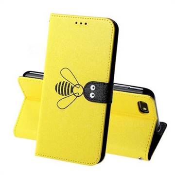 Silk Texture Bee Pattern Leather Phone Case for Huawei Enjoy 8E - Yellow