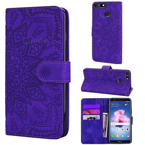 Retro Embossing Mandala Flower Leather Wallet Case for Huawei Enjoy 8E - Purple