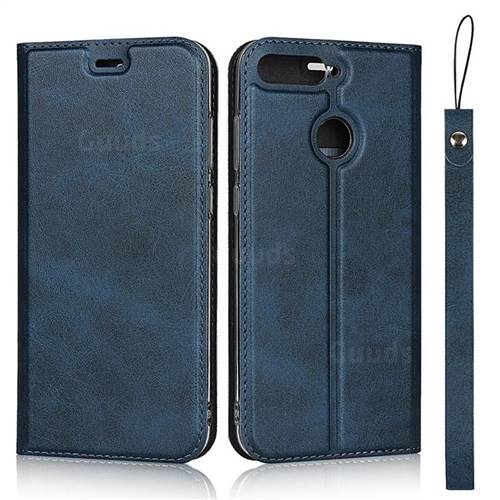 Calf Pattern Magnetic Automatic Suction Leather Wallet Case for Huawei Enjoy 8E - Blue