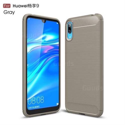 Luxury Carbon Fiber Brushed Wire Drawing Silicone TPU Back Cover for Huawei Enjoy 9 - Gray