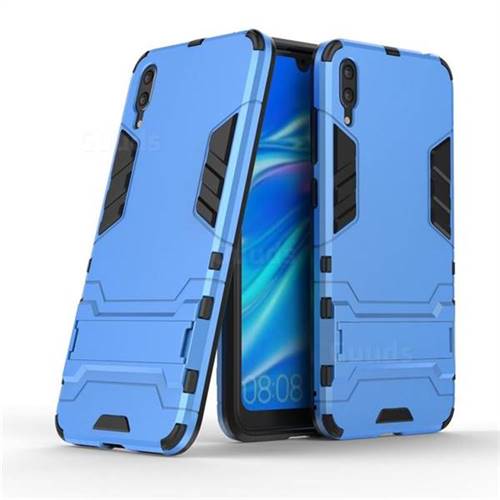Armor Premium Tactical Grip Kickstand Shockproof Dual Layer Rugged Hard Cover for Huawei Enjoy 9 - Light Blue