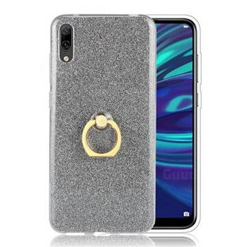 Luxury Soft TPU Glitter Back Ring Cover with 360 Rotate Finger Holder Buckle for Huawei Enjoy 9 - Black