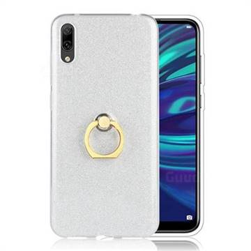 Luxury Soft TPU Glitter Back Ring Cover with 360 Rotate Finger Holder Buckle for Huawei Enjoy 9 - White