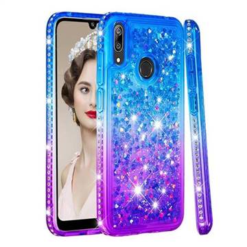 Diamond Frame Liquid Glitter Quicksand Sequins Phone Case for Huawei Enjoy 9 - Blue Purple