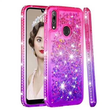 Diamond Frame Liquid Glitter Quicksand Sequins Phone Case for Huawei Enjoy 9 - Pink Purple