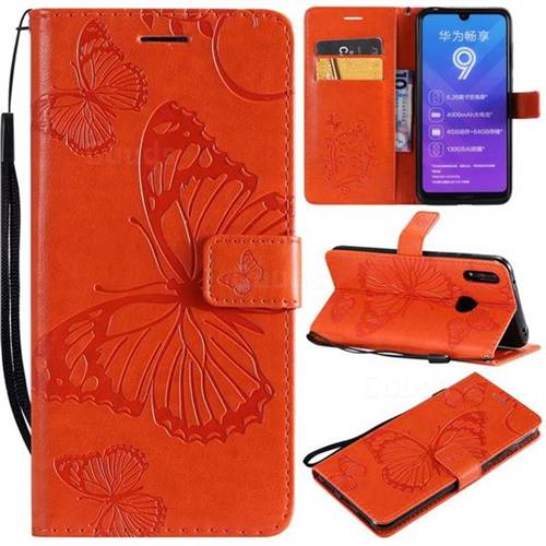 Embossing 3D Butterfly Leather Wallet Case for Huawei Enjoy 9 - Orange