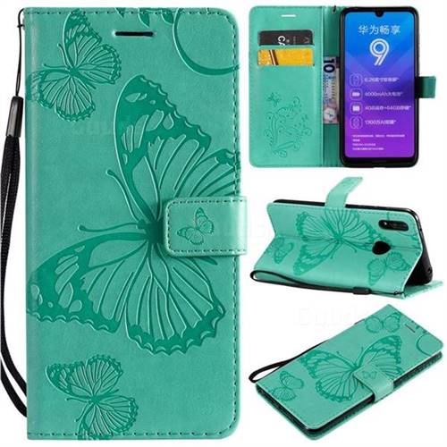 Embossing 3D Butterfly Leather Wallet Case for Huawei Enjoy 9 - Green