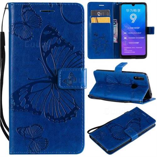 Embossing 3D Butterfly Leather Wallet Case for Huawei Enjoy 9 - Blue