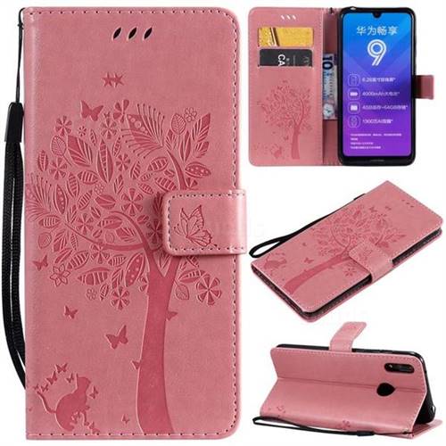 Embossing Butterfly Tree Leather Wallet Case for Huawei Enjoy 9 - Pink