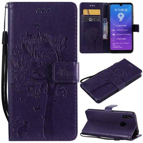 Embossing Butterfly Tree Leather Wallet Case for Huawei Enjoy 9 - Purple