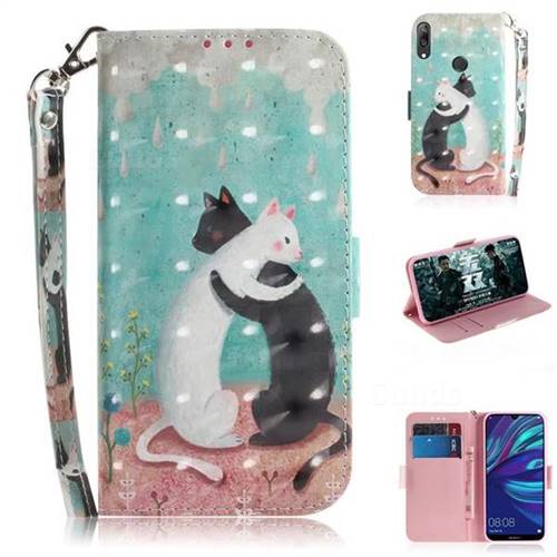 Black and White Cat 3D Painted Leather Wallet Phone Case for Huawei Enjoy 9