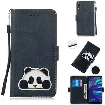 Retro Leather Phone Wallet Case with Aluminum Alloy Patch for Huawei Enjoy 9 - Black