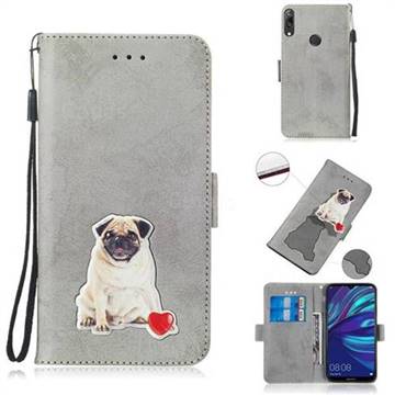 Retro Leather Phone Wallet Case with Aluminum Alloy Patch for Huawei Enjoy 9 - Gray