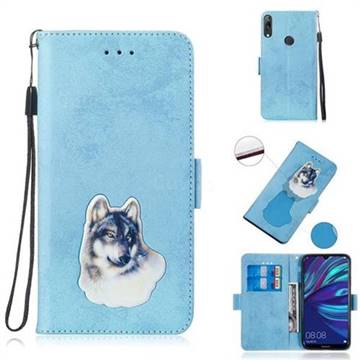 Retro Leather Phone Wallet Case with Aluminum Alloy Patch for Huawei Enjoy 9 - Light Blue