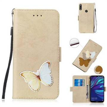 Retro Leather Phone Wallet Case with Aluminum Alloy Patch for Huawei Enjoy 9 - Golden