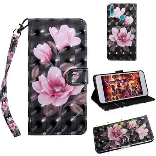 Black Powder Flower 3D Painted Leather Wallet Case for Huawei Enjoy 9