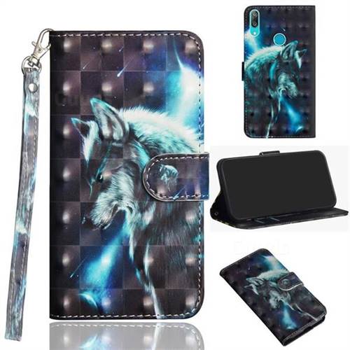 Snow Wolf 3D Painted Leather Wallet Case for Huawei Enjoy 9