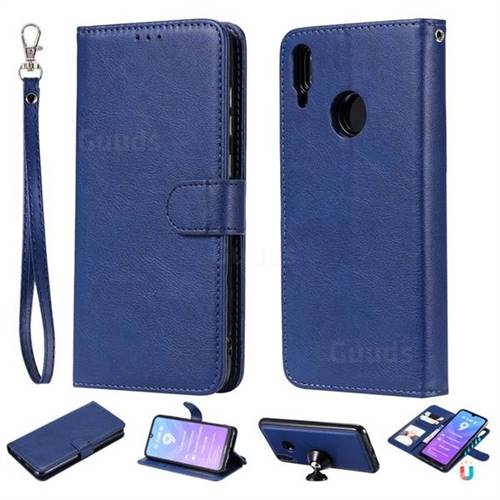 Retro Greek Detachable Magnetic PU Leather Wallet Phone Case for Huawei Enjoy 9 - Blue