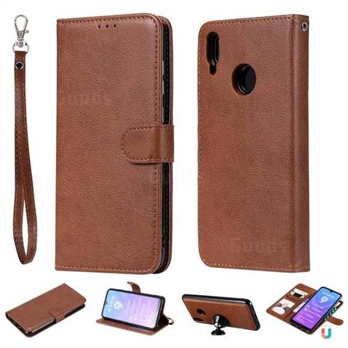 Retro Greek Detachable Magnetic PU Leather Wallet Phone Case for Huawei Enjoy 9 - Brown