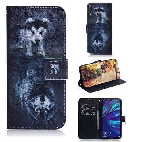 Wolf and Dog PU Leather Wallet Case for Huawei Enjoy 9