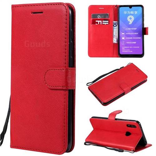 Retro Greek Classic Smooth PU Leather Wallet Phone Case for Huawei Enjoy 9 - Red