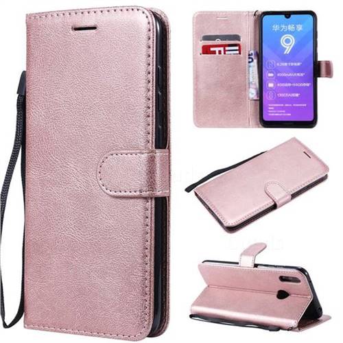 Retro Greek Classic Smooth PU Leather Wallet Phone Case for Huawei Enjoy 9 - Rose Gold