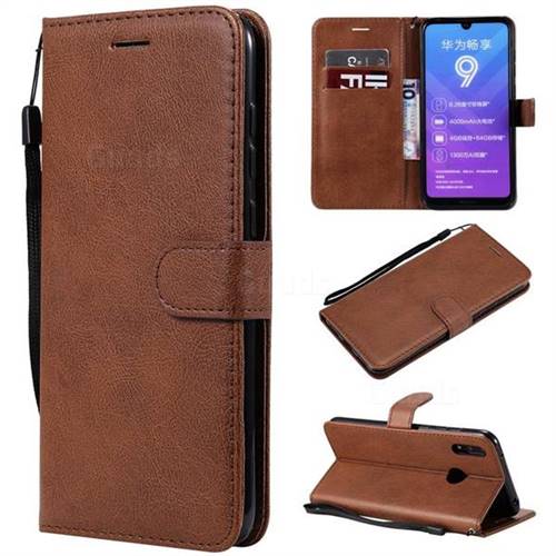 Retro Greek Classic Smooth PU Leather Wallet Phone Case for Huawei Enjoy 9 - Brown