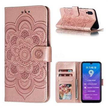 Intricate Embossing Datura Solar Leather Wallet Case for Huawei Enjoy 9 - Rose Gold
