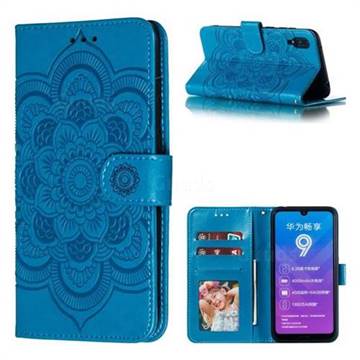 Intricate Embossing Datura Solar Leather Wallet Case for Huawei Enjoy 9 - Blue