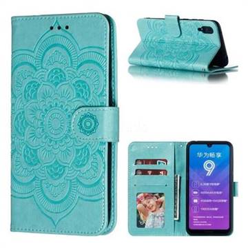 Intricate Embossing Datura Solar Leather Wallet Case for Huawei Enjoy 9 - Green
