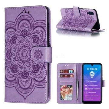 Intricate Embossing Datura Solar Leather Wallet Case for Huawei Enjoy 9 - Purple