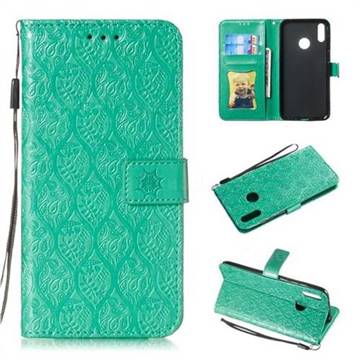 Intricate Embossing Rattan Flower Leather Wallet Case for Huawei Enjoy 9 - Green