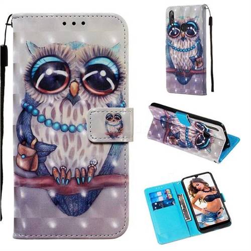 Sweet Gray Owl 3D Painted Leather Wallet Case for Huawei Enjoy 9