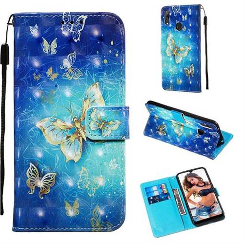 Gold Butterfly 3D Painted Leather Wallet Case for Huawei Enjoy 9