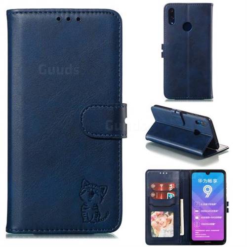 Embossing Happy Cat Leather Wallet Case for Huawei Enjoy 9 - Blue