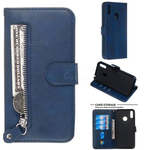 Retro Luxury Zipper Leather Phone Wallet Case for Huawei Enjoy 9 - Blue