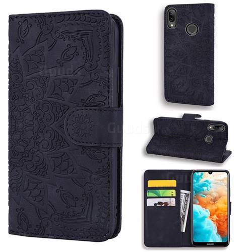 Retro Embossing Mandala Flower Leather Wallet Case for Huawei Enjoy 9 - Black