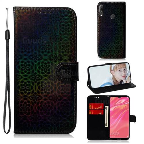 Laser Circle Shining Leather Wallet Phone Case for Huawei Enjoy 9 - Black