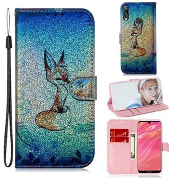 Cute Fox Laser Shining Leather Wallet Phone Case for Huawei Enjoy 9