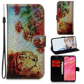 Tiger Rose Laser Shining Leather Wallet Phone Case for Huawei Enjoy 9