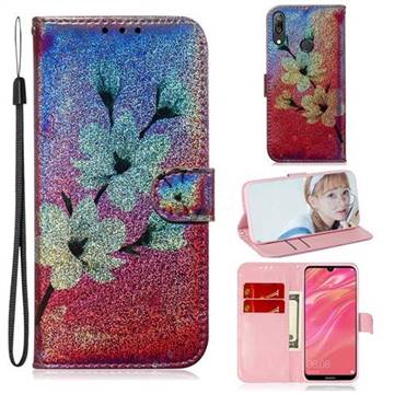 Magnolia Laser Shining Leather Wallet Phone Case for Huawei Enjoy 9