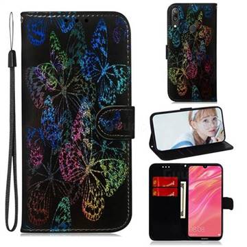 Black Butterfly Laser Shining Leather Wallet Phone Case for Huawei Enjoy 9