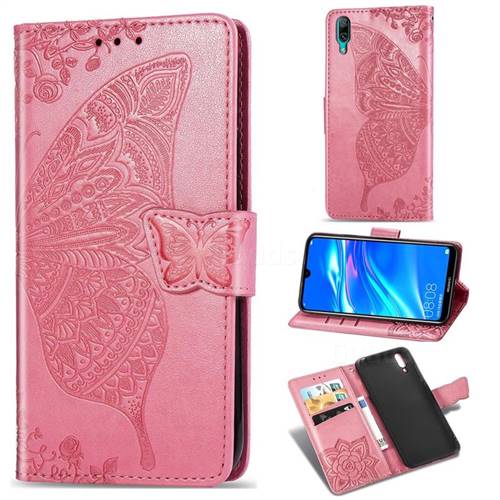 Embossing Mandala Flower Butterfly Leather Wallet Case for Huawei Enjoy 9 - Pink
