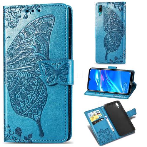 Embossing Mandala Flower Butterfly Leather Wallet Case for Huawei Enjoy 9 - Blue