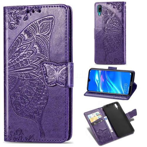 Embossing Mandala Flower Butterfly Leather Wallet Case for Huawei Enjoy 9 - Dark Purple