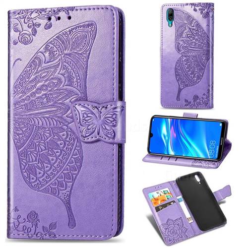 Embossing Mandala Flower Butterfly Leather Wallet Case for Huawei Enjoy 9 - Light Purple