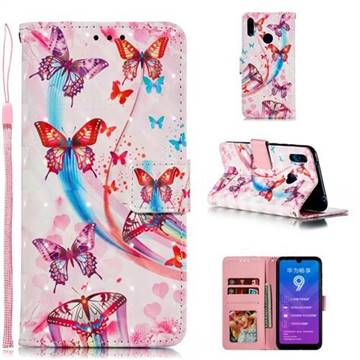 Ribbon Flying Butterfly 3D Painted Leather Phone Wallet Case for Huawei Enjoy 9