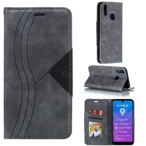 Retro S Streak Magnetic Leather Wallet Phone Case for Huawei Enjoy 9 - Gray